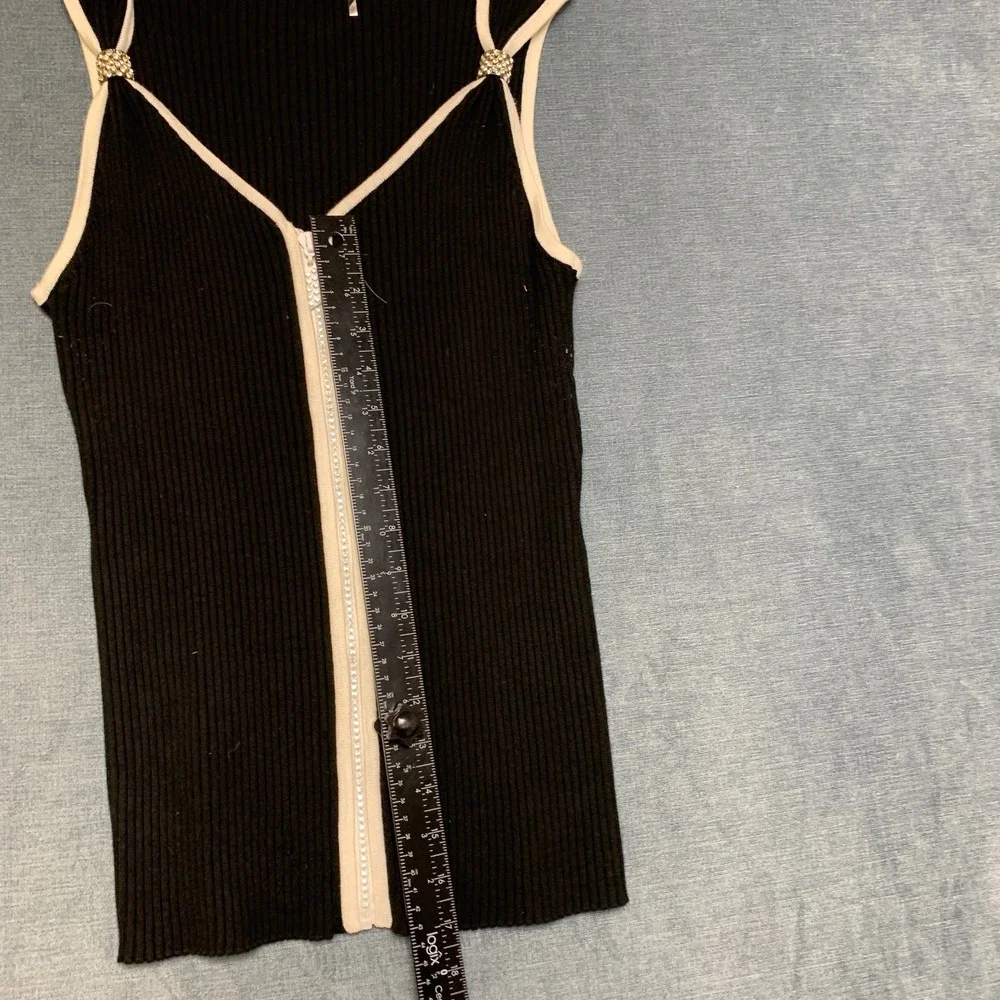 Belldini Knit Top Womens XL Black White Ribbed Sleeveless Outdoor Zip Front